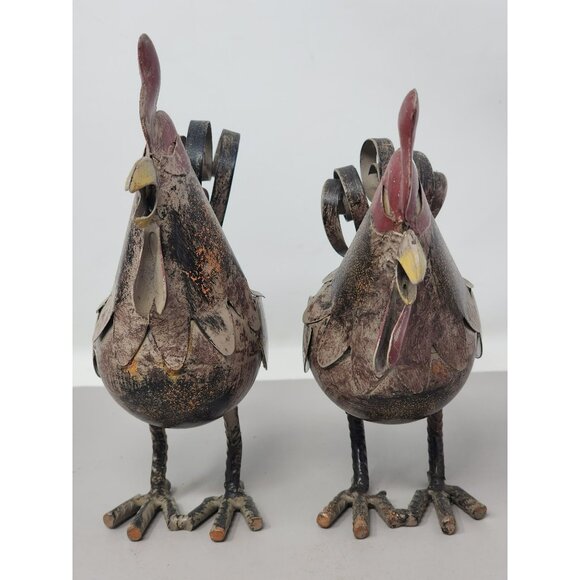 Vintage Rustic Metal Rooster Sculpture Set‎ Of 2 Decorative Farmhouse Décor - Picture 2 of 16